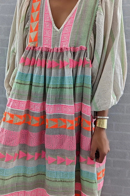 LB | Whisked Away Geometric Colour Block Printed A-Line Midi Dress
