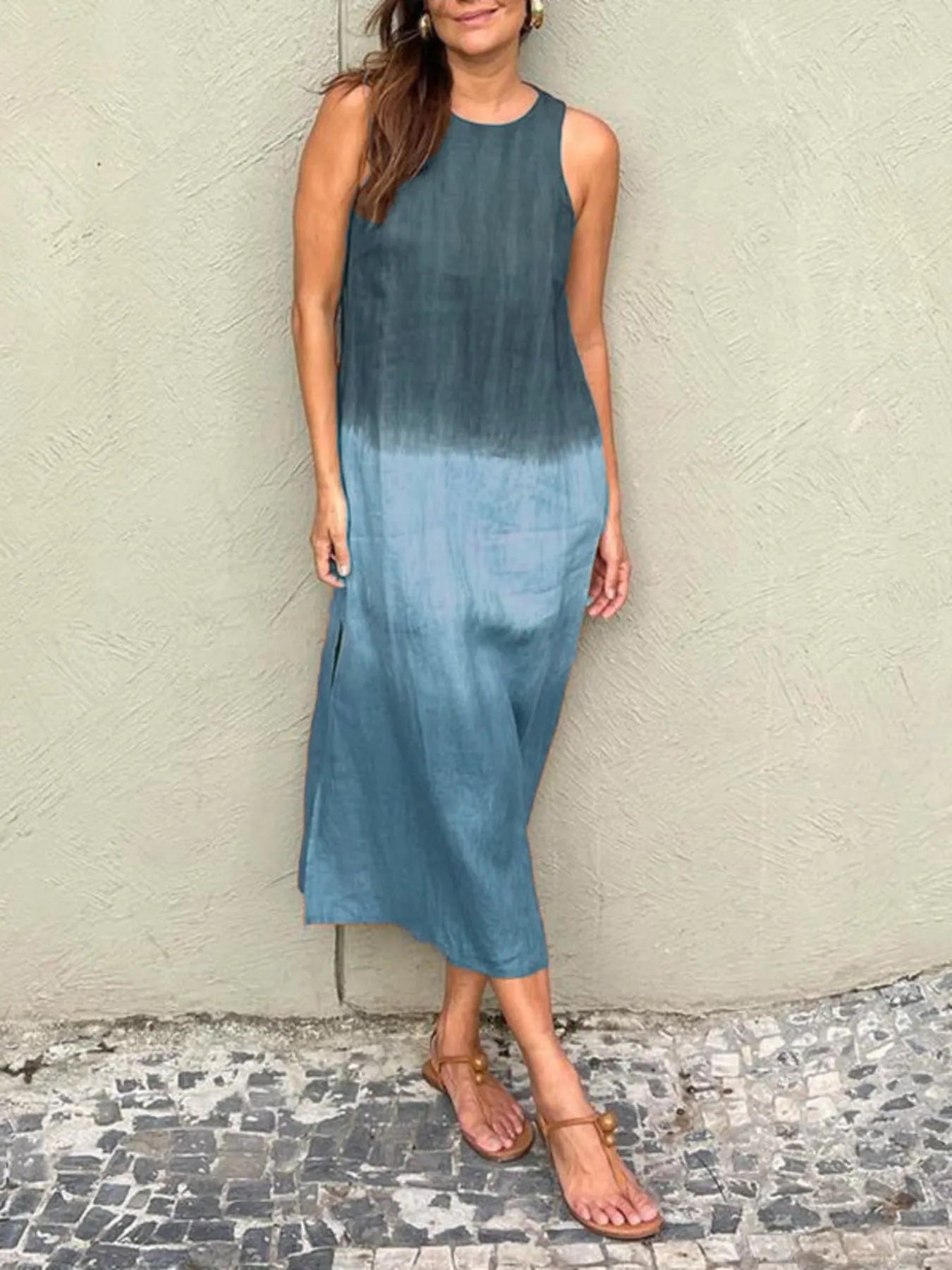 LB | Full Size Gradient Tank Midi Dress bez rękawów Plus Size