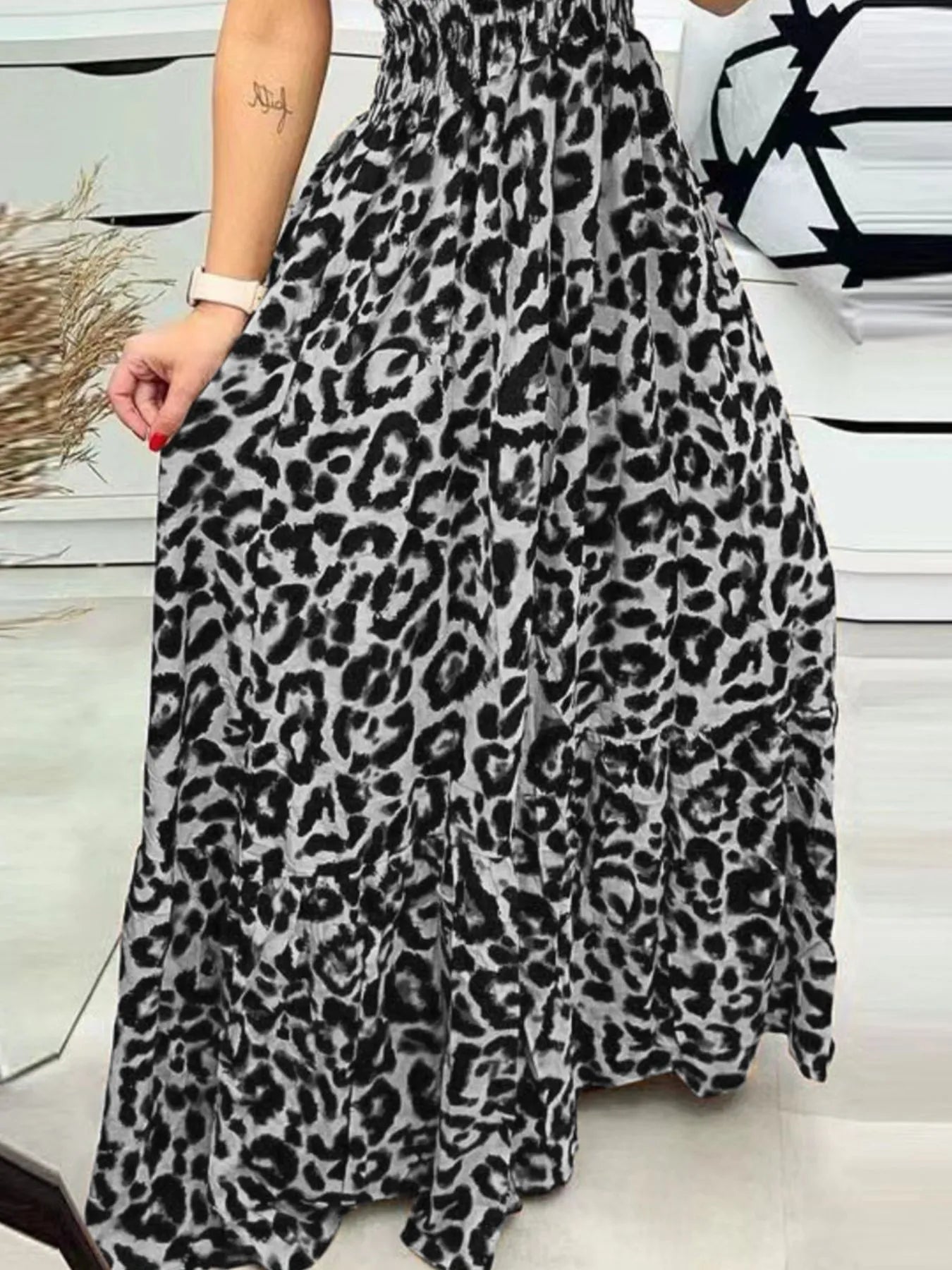 LB | Full Size Leopard Print Spaghetti Strap Maxi Dress Plus Size