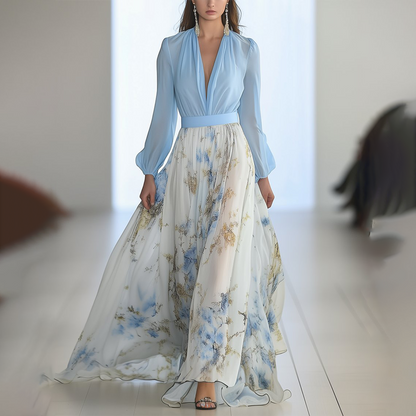 LB | Elegancka sukienka maxi z kwiatowym nadrukiem