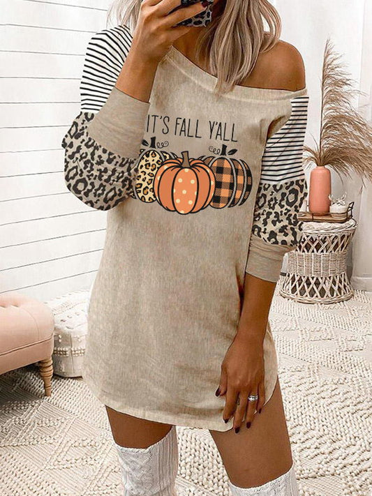 LB | It's Fall Y'all Pumpkin Print Sukienka mini z długim rękawem
