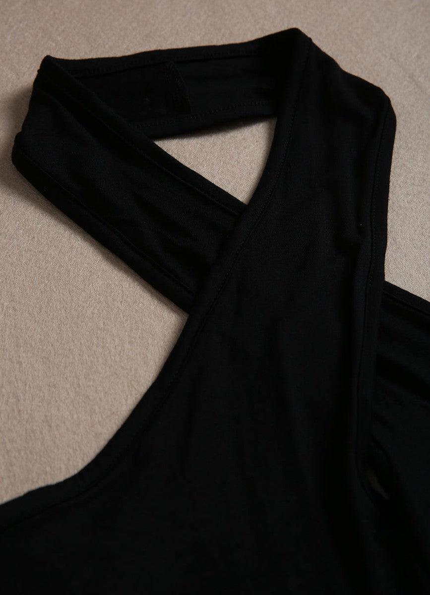 LB | Jet Black Twisted High Halter Sukienka mini bez rękawów