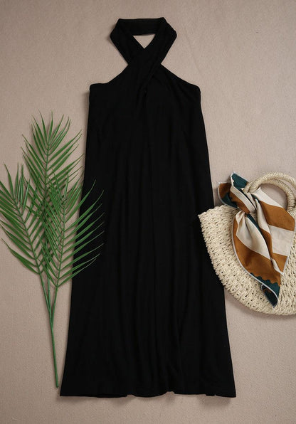 LB | Jet Black Twisted High Halter Sukienka mini bez rękawów