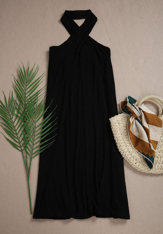 LB | Jet Black Twisted High Halter Sukienka mini bez rękawów