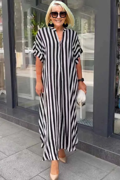 AS | Selena damska sukienka boho z krótkimi rękawami i dzielonym kardiganem w paski