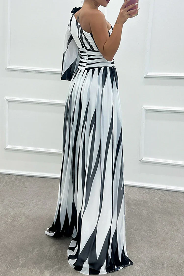 LB | Chloe - Elegancka sukienka maxi w paski z jednym ramiączkiem