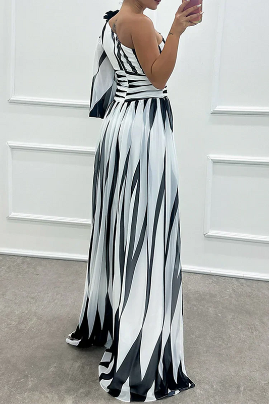 LB | Chloe - Elegancka sukienka maxi w paski z jednym ramiączkiem