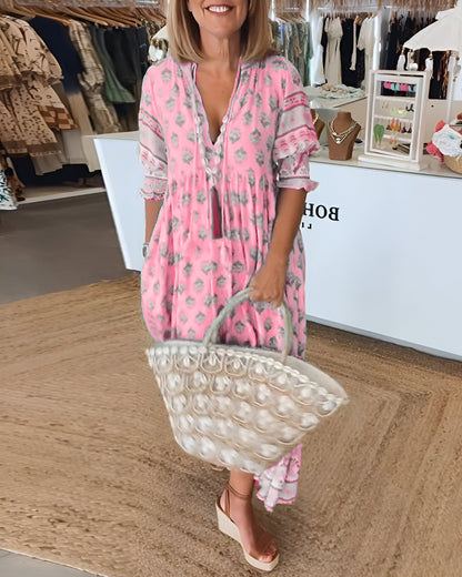 LB | Sukienka maxi w stylu boho - Dekolt w szpic - Luźny krój - Lekka i przewiewna