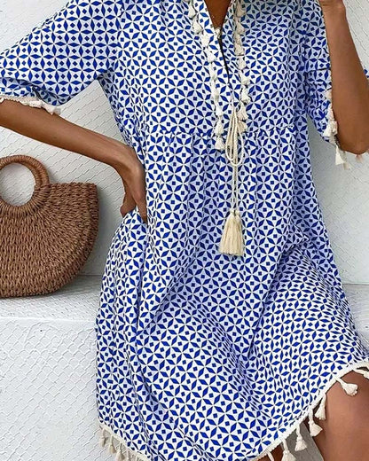 AS | Tania - Zwiewna niebieska sukienka mini z krótkim rękawem