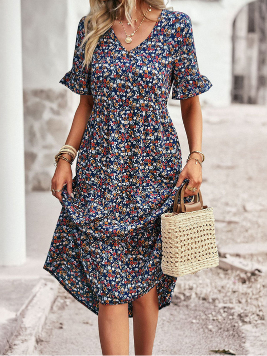 LB | Boho Floral Print Midi Dress