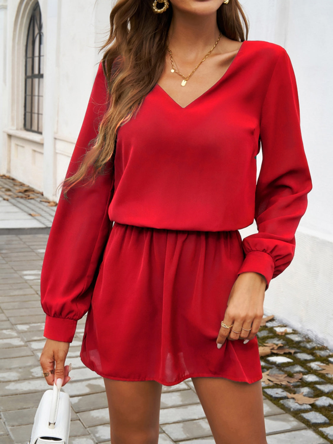 LB | dekolt V-neck sukienka mini z długim rękawem