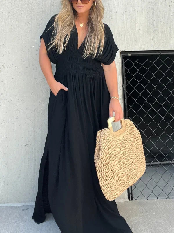 LB | V-neck z rozcięciem długa sukienka maxi