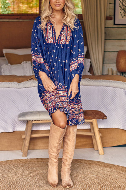 LB | Boho Print Sukienka mini z długim rękawem