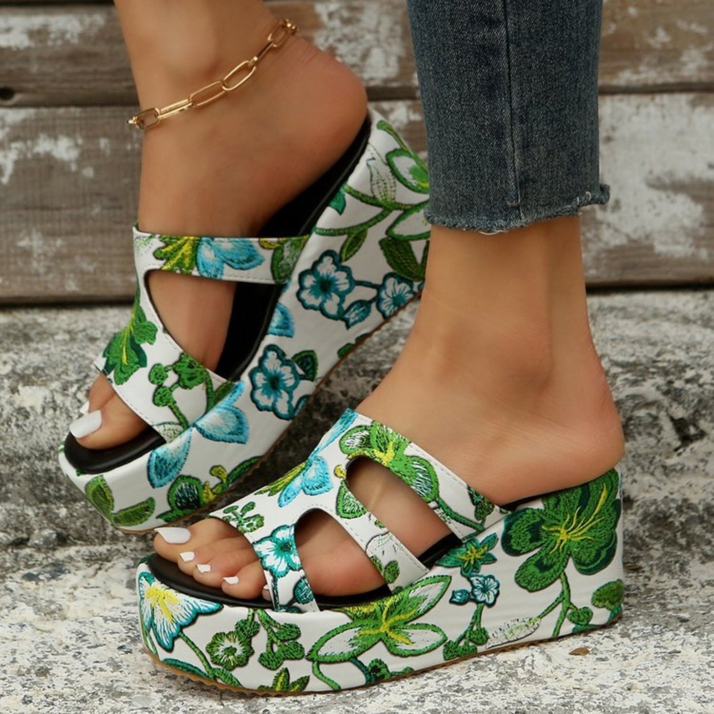 AS | Wycięte kwiatowe sandały peep toe