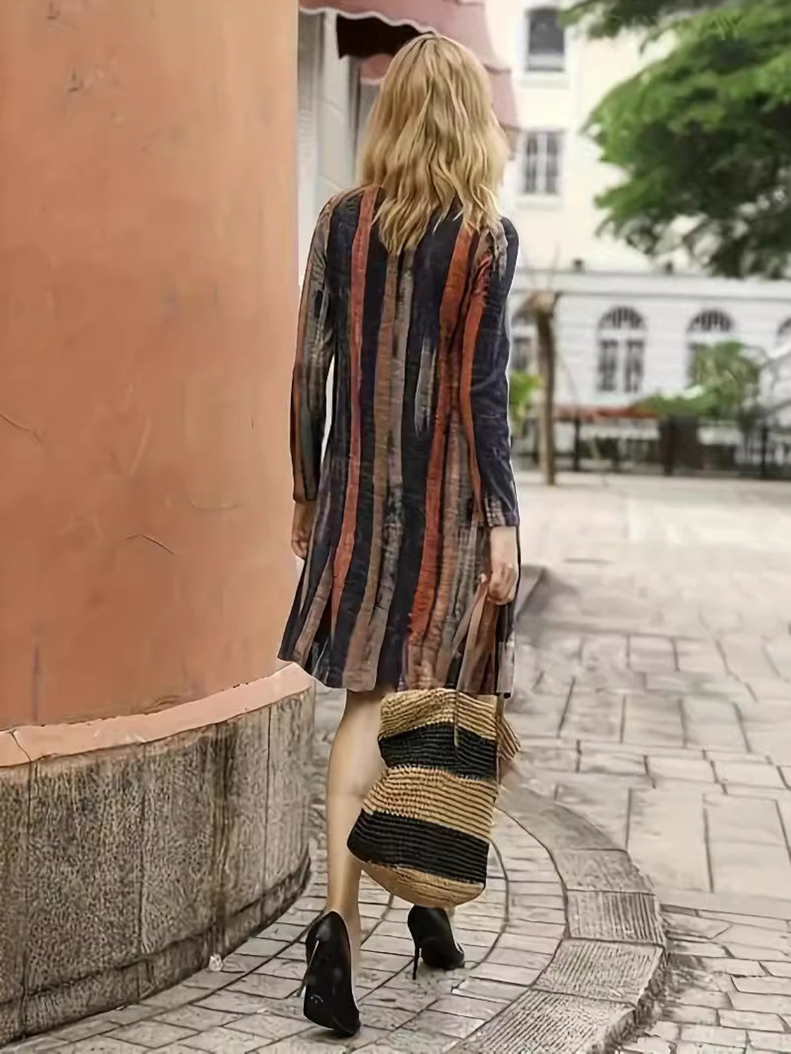 LB | Full Size Sukienka mini z długim rękawem w kontrastowe paski