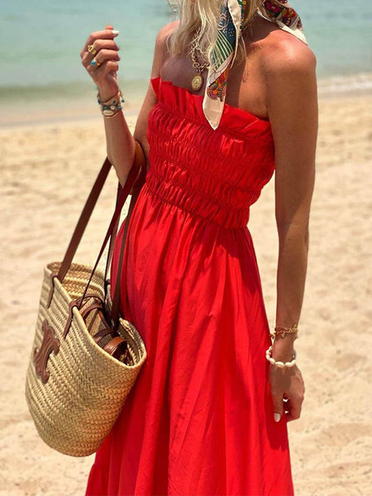 LB | Smocked Bust Off-Shoulder Holiday Maxi Dress