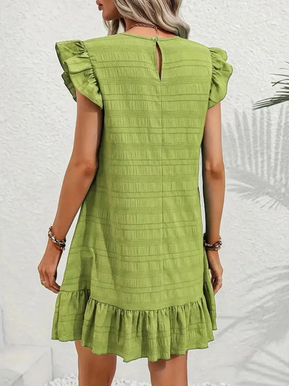 LB | Full Size Wzorzysta mini sukienka plus size z marszczonymi rękawami