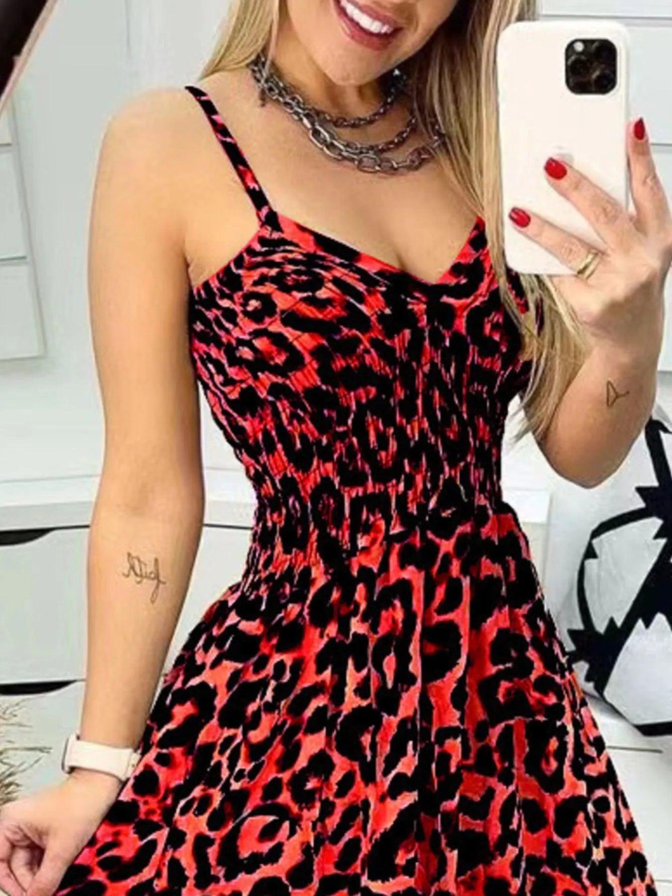 LB | Full Size Leopard Print Spaghetti Strap Maxi Dress Plus Size