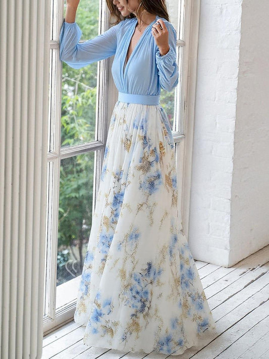 LB | Elegancka sukienka maxi z kwiatowym nadrukiem