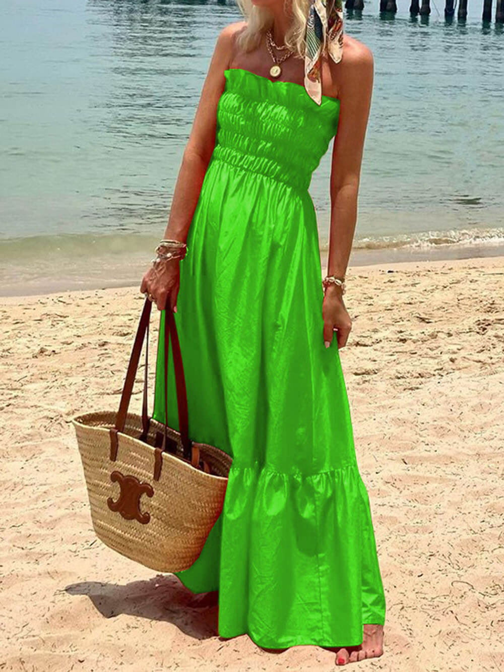 LB | Smocked Bust Off-Shoulder Holiday Maxi Dress