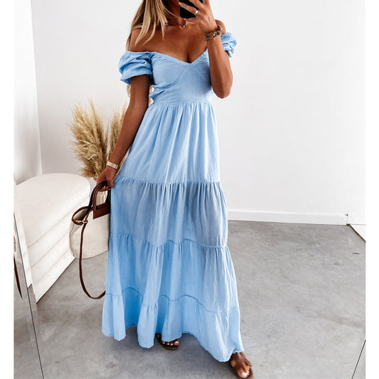 LB | letnia moda bohemy plaża bez ramiączek elegancka sukienka maxi
