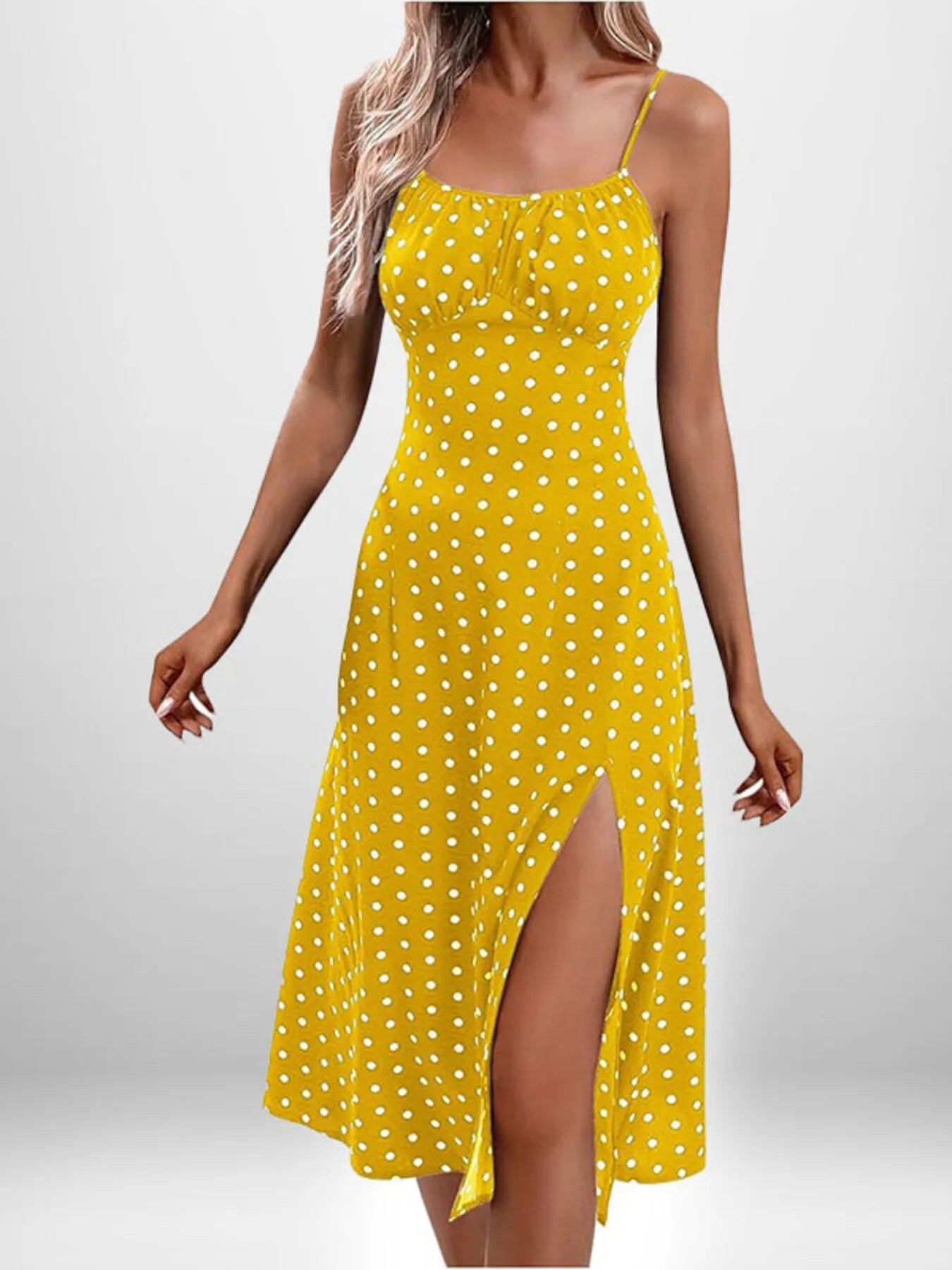 LB | Full Size Slit Printed Cami Midi Dress Plus Size