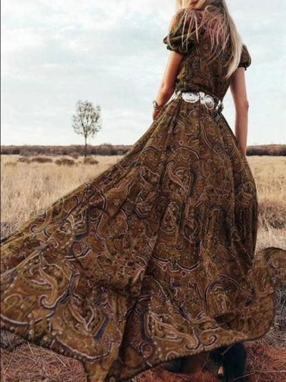 LB | Full Size Drukowana sukienka maxi z bufiastymi rękawami Plus Size