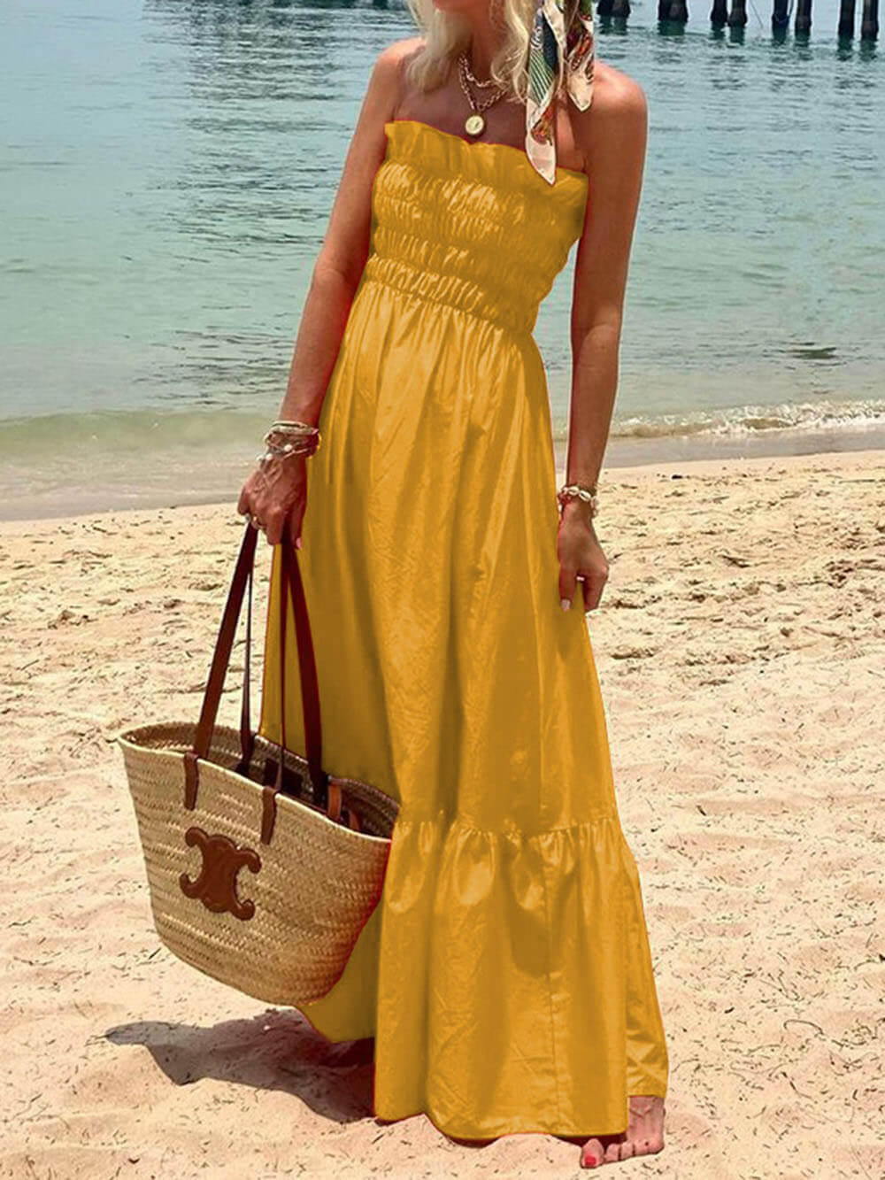 LB | Smocked Bust Off-Shoulder Holiday Maxi Dress