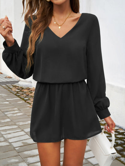 LB | dekolt V-neck sukienka mini z długim rękawem