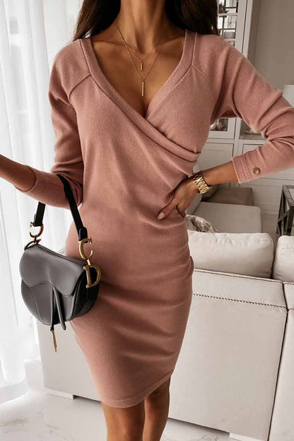 LB | Florcoo V-Neck Sexy Mocha Slim Fit Mini Sukienka (3 kolory)