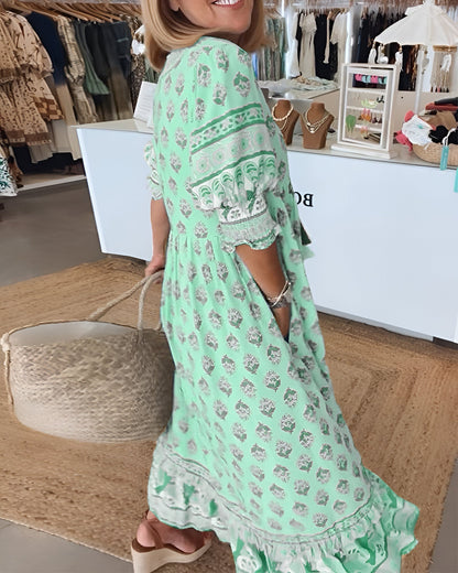 LB | Sukienka maxi w stylu boho - Dekolt w szpic - Luźny krój - Lekka i przewiewna