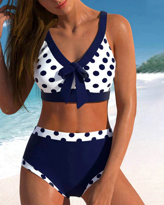 LB | Patchworkowe bikini w kropki z wysoką talią