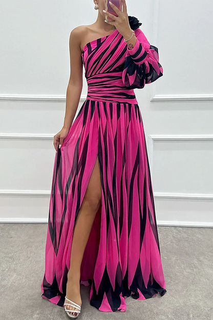 LB | Chloe - Elegancka sukienka maxi w paski z jednym ramiączkiem