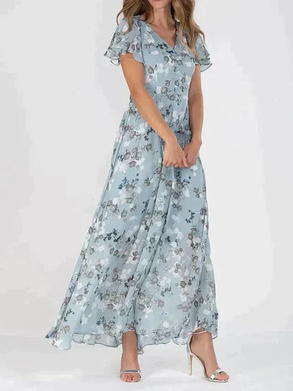 LB | Elegancka kwiatowa sukienka maxi z dekoltem w szpic
