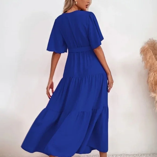 LB | Boho superplie maxi sukienka z falbanami i motylkowymi rękawami