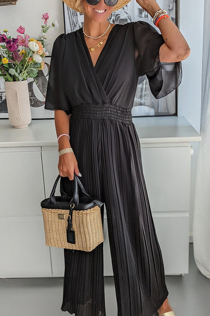 LB | Kombinezon Delightful Day Smocked waist z plisowaną szeroką nogawką