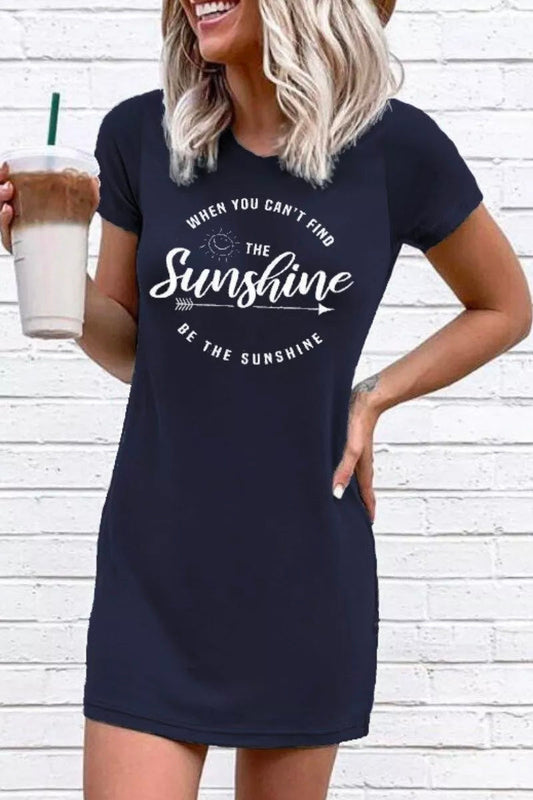 LB | O Neck Print Granatowa sukienka mini