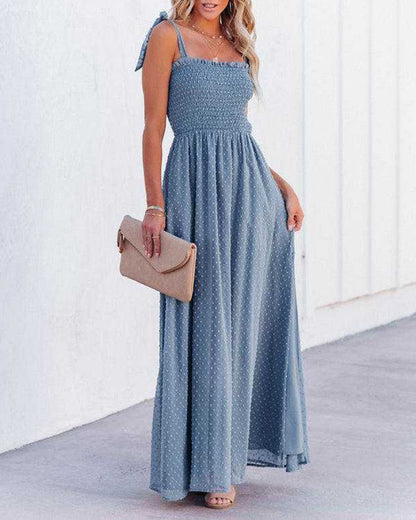 LB | Boho Spaghetti Strap Square Neck Polka Dot Flare Beach Maxi Dress