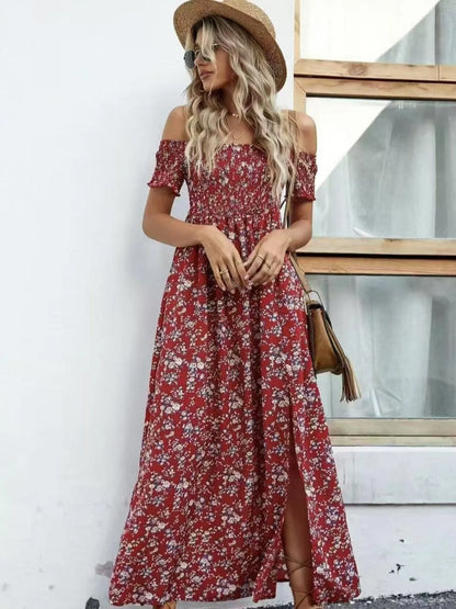 LB | Pełnowymiarowa sukienka midi z rozcięciem na ramieniu w kwiaty Plus Size