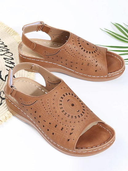 AS | Ethnic Pattern Punched Hollow Velcro Retro Sandały
