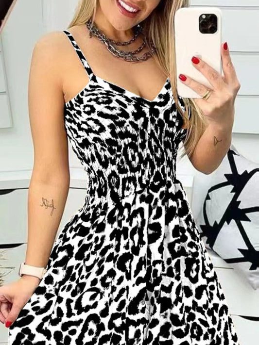 LB | Full Size Leopard Print Spaghetti Strap Maxi Dress Plus Size