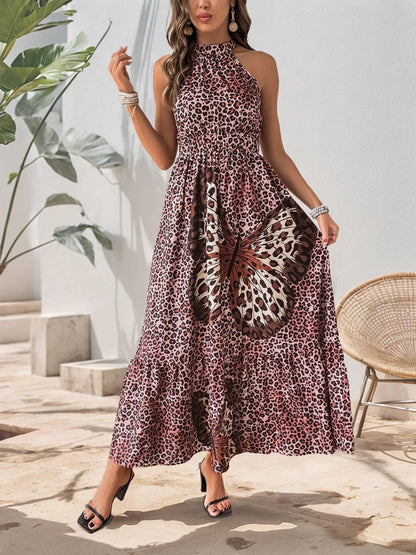 LB | Butterfly Leopard Grecian Neck Maxi Dress
