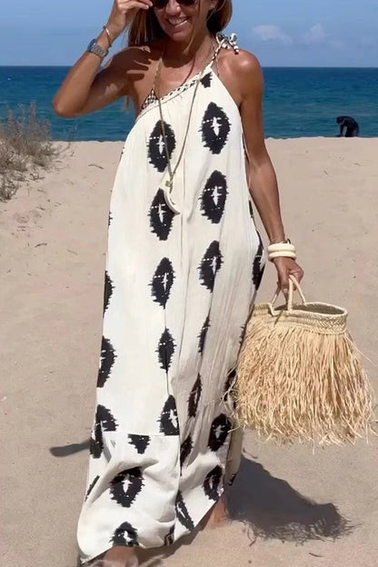LB | Plenty of Sunshine Ethnic Print One Shoulder Loose Maxi Dress