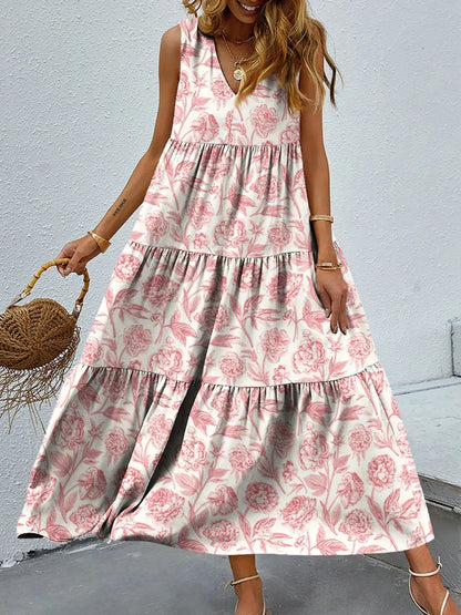 LB | Sukienka maxi tank w kwiatowe paski