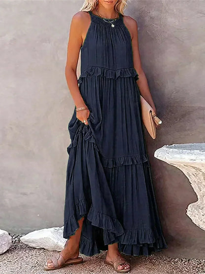 LB | Halter Ruffle Maxi Dress