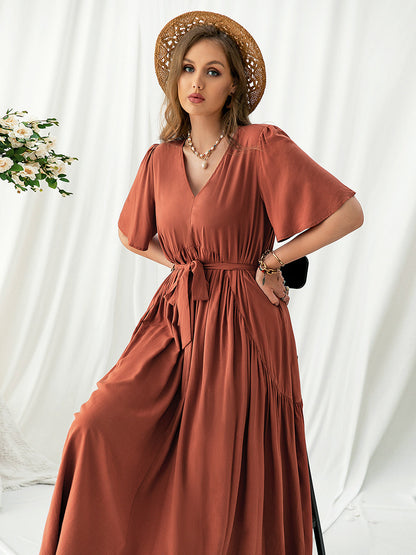 LB | Plus Size V-neck flutter sleeve midi dress