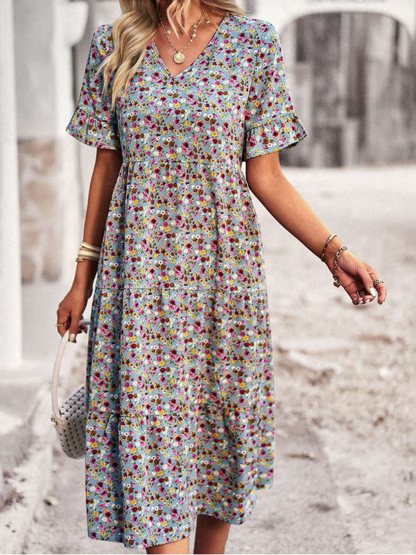 LB | Boho Floral Print Midi Dress