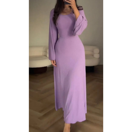 LB | Elegancka prążkowana sukienka maxi
