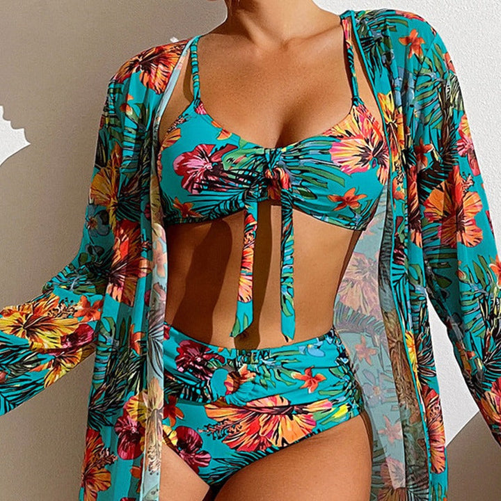 LB | 3-częściowe bikini w kwiaty z tuniką