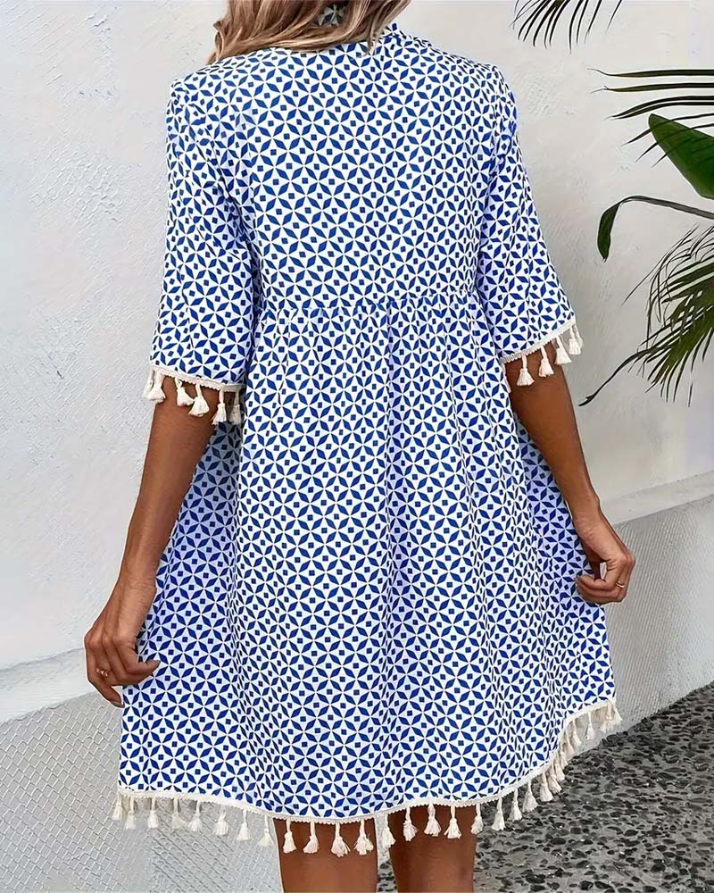 AS | Tania - Zwiewna niebieska sukienka mini z krótkim rękawem